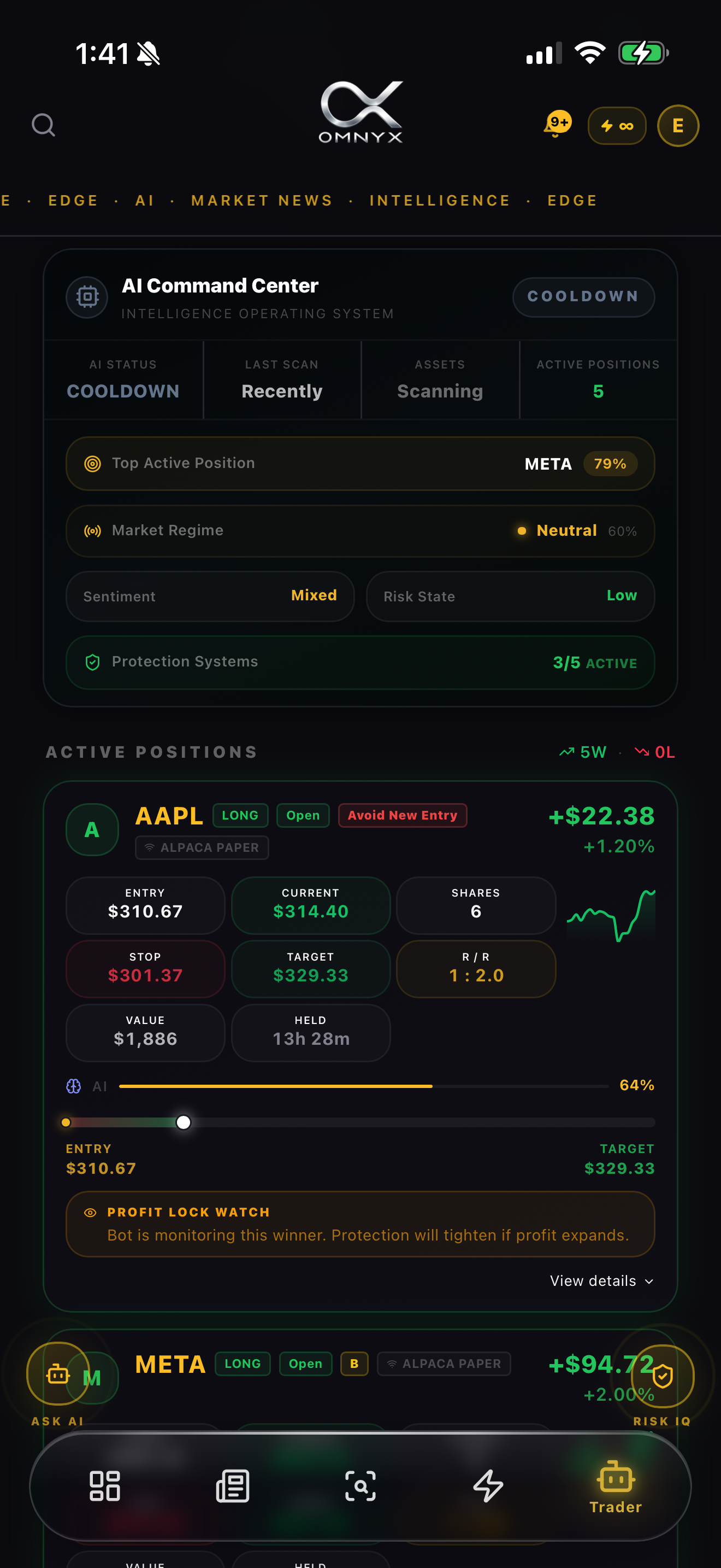 Omnyx Portfolio Intelligence with holdings, exposure, and AI-generated market context.