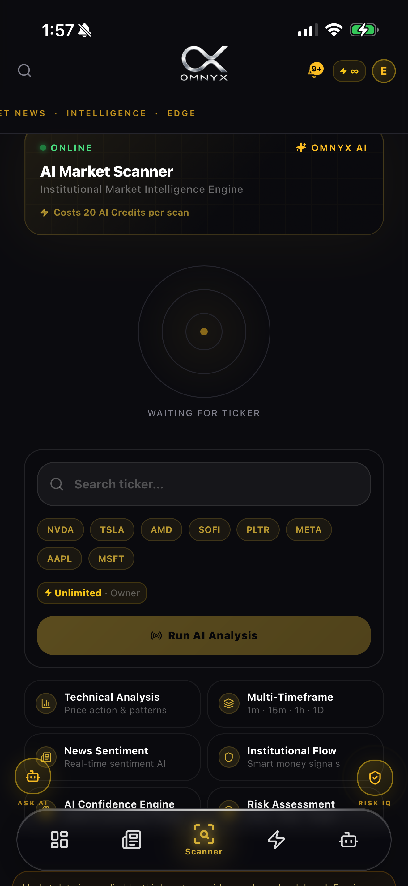 Omnyx AI Market Scanner — institutional intelligence engine.