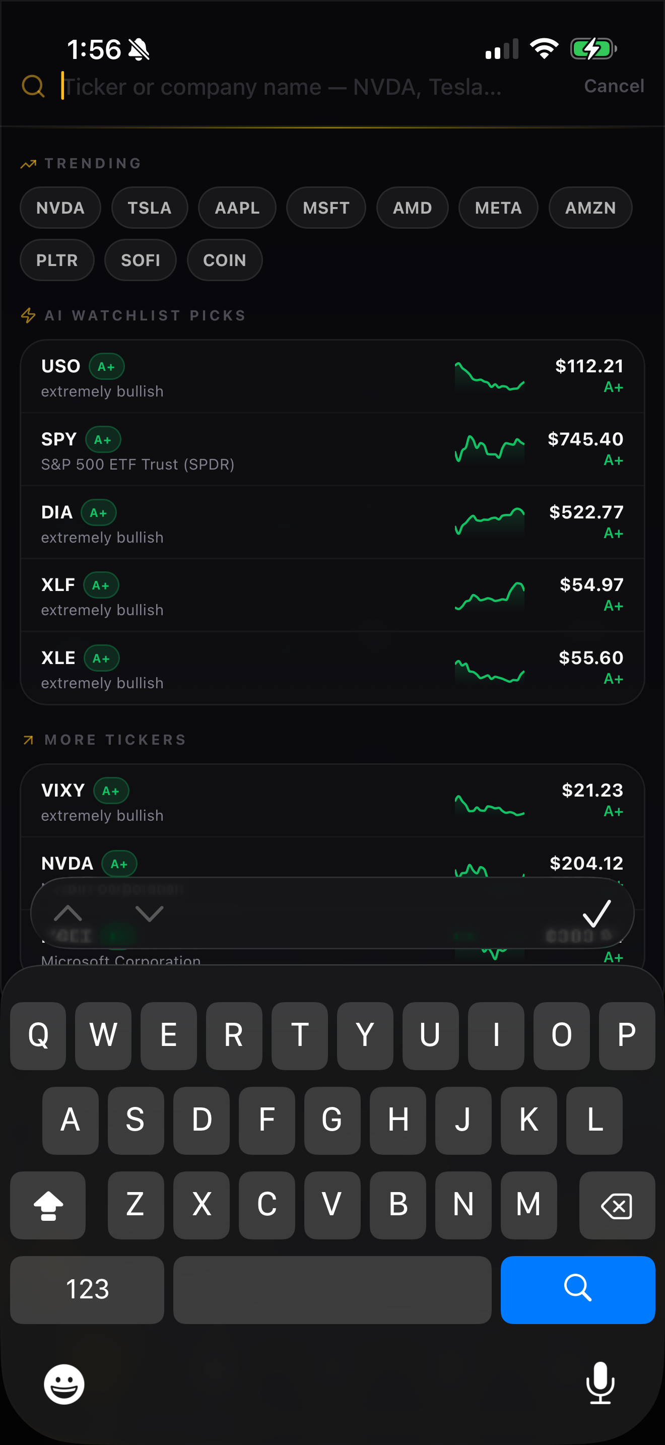 Omnyx Search — trending tickers and AI watchlist picks.